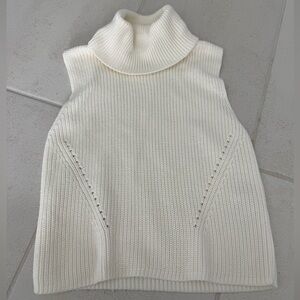 French Connection Cream Sleeveless Turtleneck Knit Top
